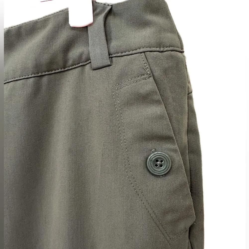 Sportswear wide leg ankle crop dress pants, trousers. Army green - Image 2