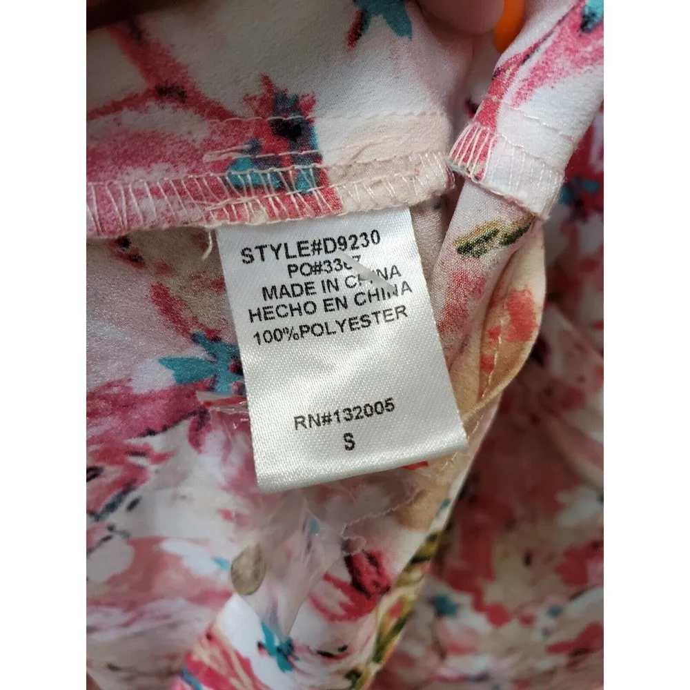 Multicolor Womens Floral Polyester Round Neck Cap Sleeve Length Dress Size Small - Image 9