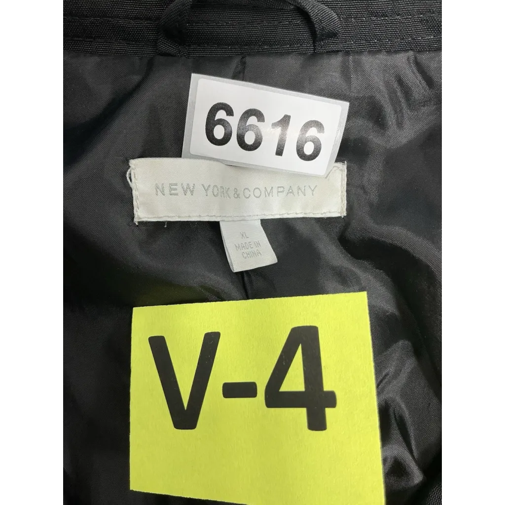 Womans New York & Co Button Up Knee Length Rain Coat XL Black Lined Excellent - Image 3