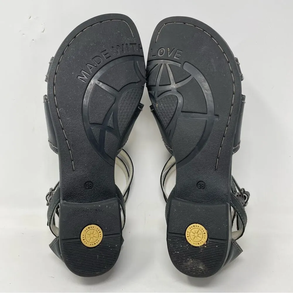 Bussola Black Tan Leather artsy Floral Flower Lisboa Sandals shoes Euro 38 US 8 - Image 11