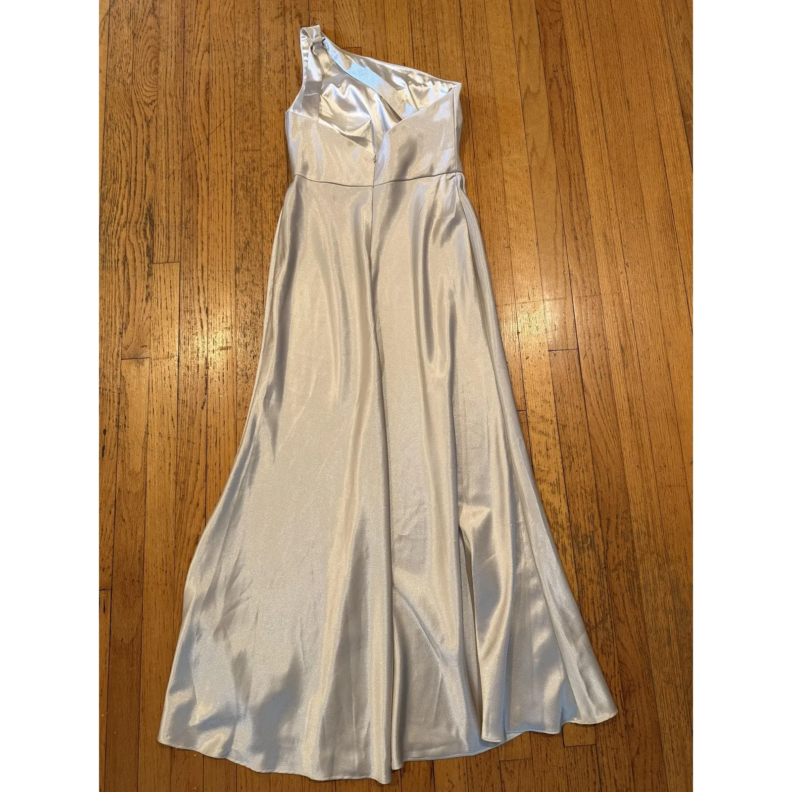 Jenny Yoo Lena Dress Womens 10 Latte Satin One Shoulder Gown Bridesmaid Formal - Image 5