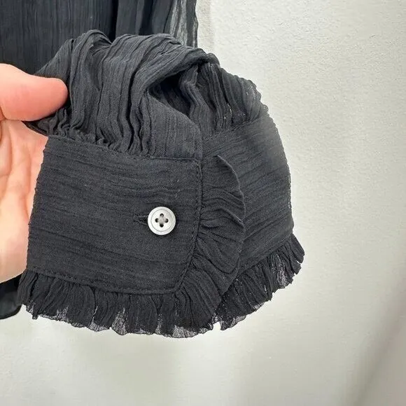 J. Crew Women's Size 8 Black Ruffle button-up shirt in crinkle chiffon Sheer NWT - Image 8