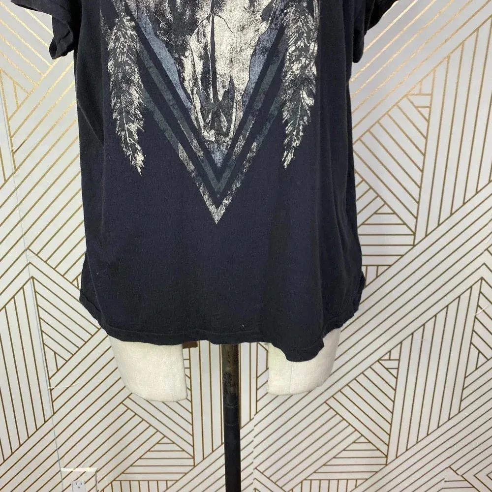 RALPH LAUREN‎ Denim & Supply Cow Skull Feather T-Shirt in Black Size US Medium - Image 4
