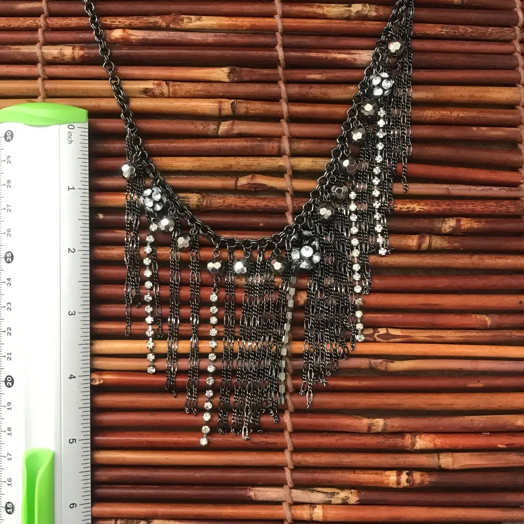 Black Gunmetal Rhinestone Dangle Chain Necklace - Image 4