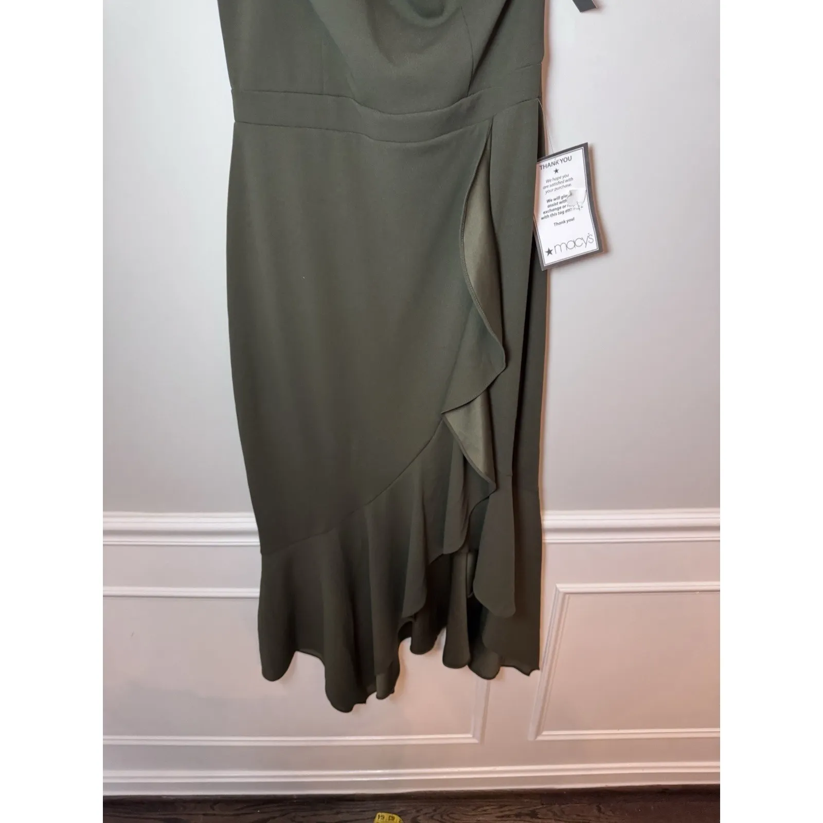 XSCAPE One Shoulder Asymmetric Hem Gown STYLE: 4840X Olive Green Sz 12 NWT $239 - Image 13