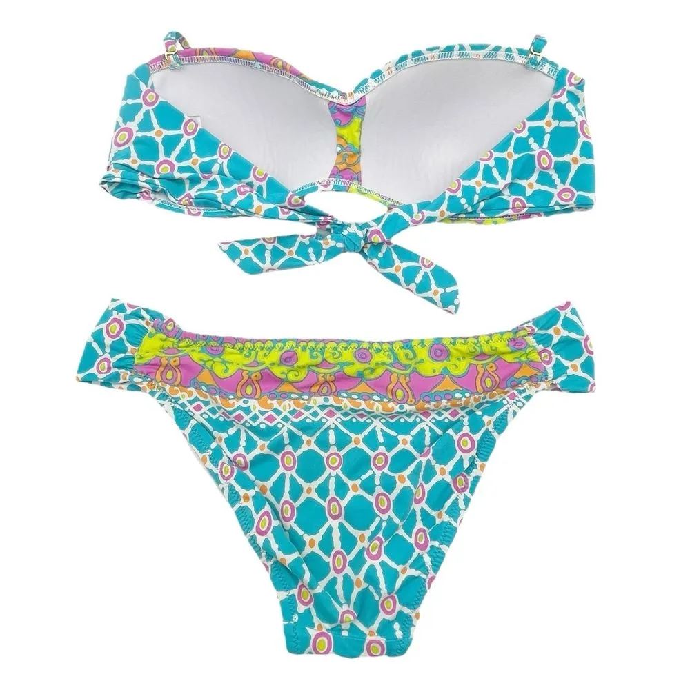 Trina Turk Venice Beach Twist Bandeau Bikini 2-Piece in Turquoise Combo Size 10 - Image 3