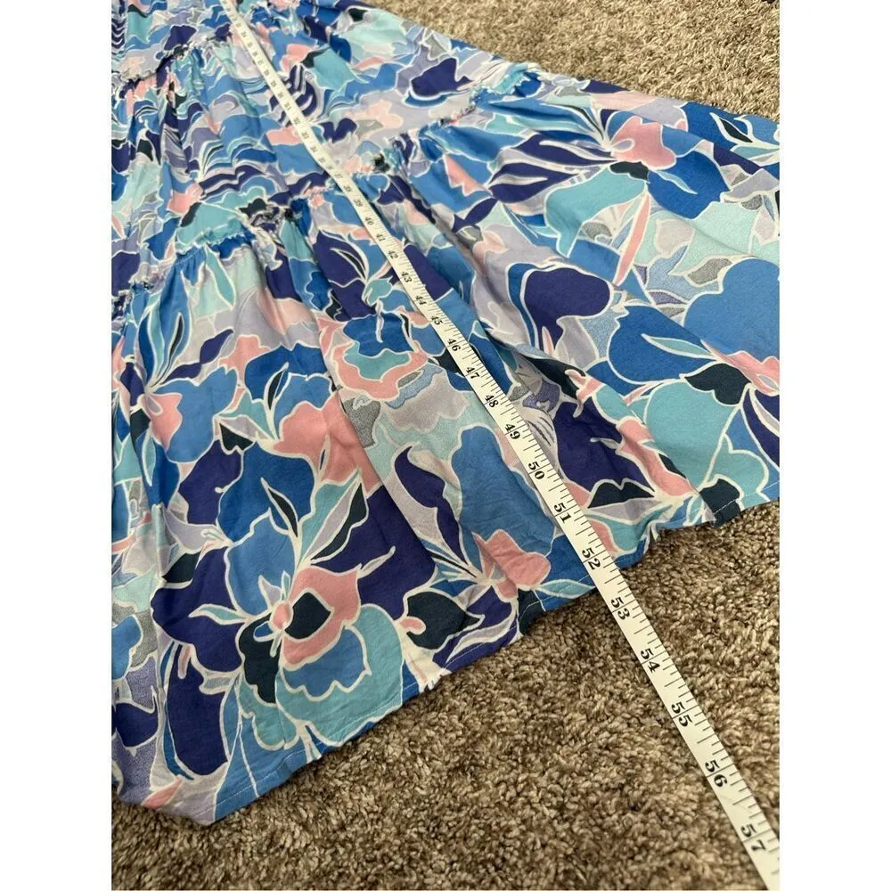 able the label anthropologie smocked maxi strapless dress blue floral tiered XS - Image 8