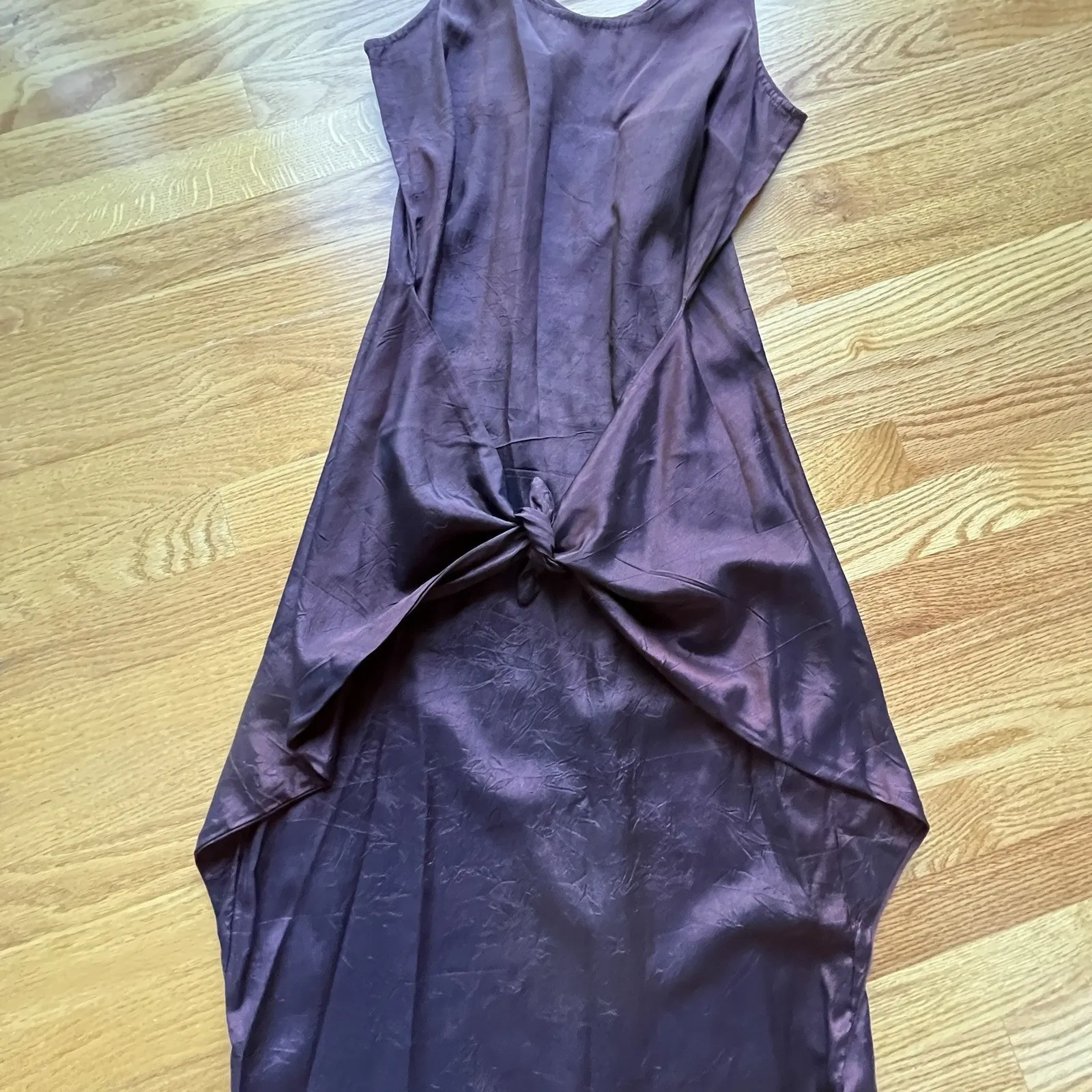 Vintage Contempo Casuals Purple Satin Bodycon Slip Dress Ruched Knot Y2K 90s Sm - Image 3