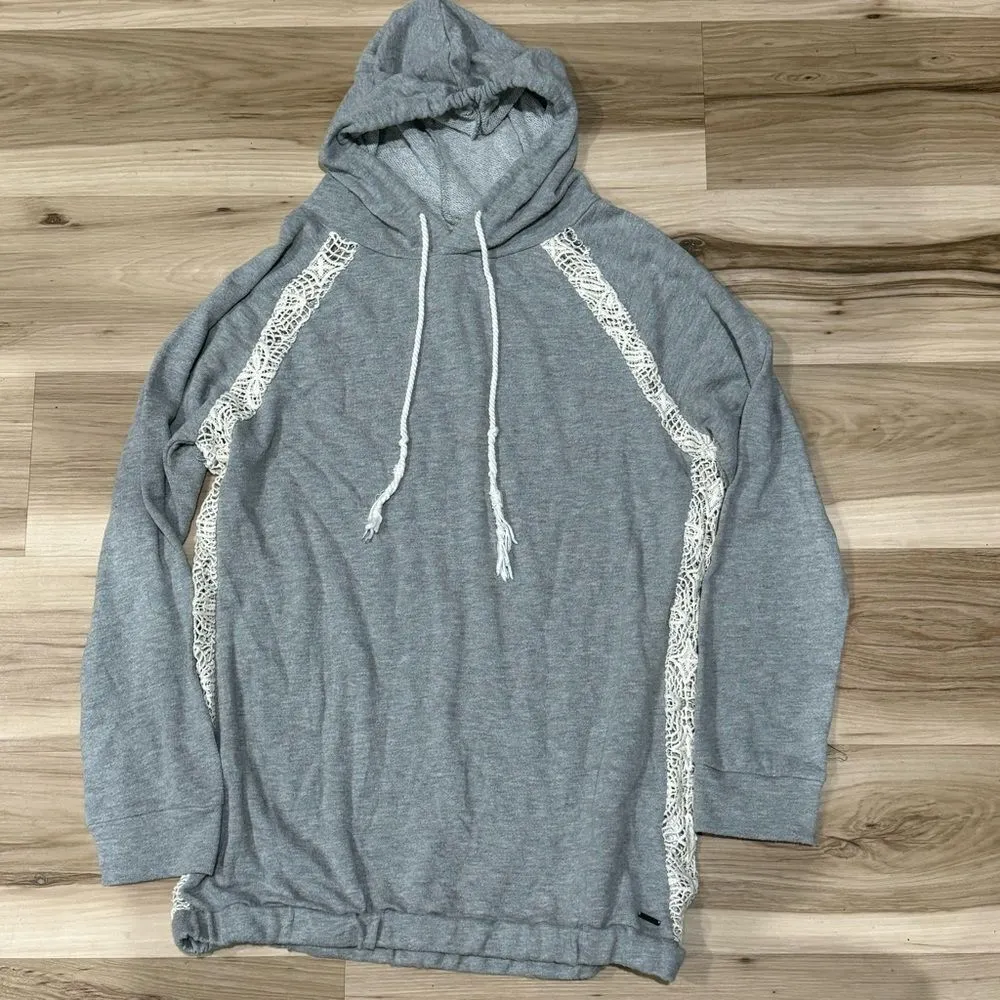 O’Neill Grey Cream Lace Hoodie Sweatshirt Women’s XL - Image 2