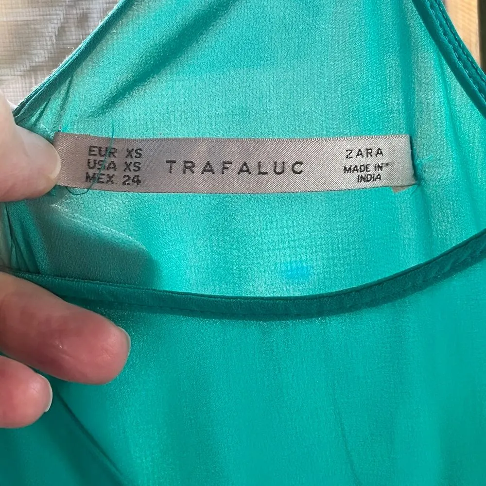 Zara Trafaluc Women's Green Belted Maxi Dress Size XS - Image 7
