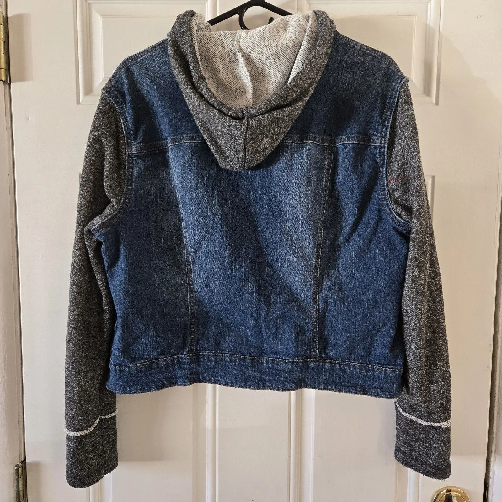 Mossimo Supply Co Denim Jean Jacket Hoodie XXL Blue Gray Knit Sleeves Casual Size undefined - Image 8