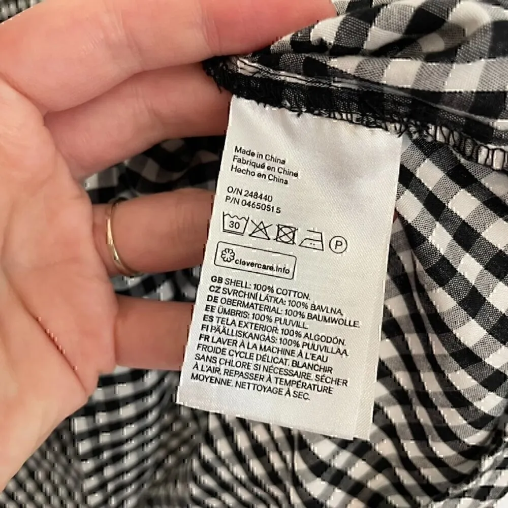 DIVIDED BY H&M Off the Shoulder Dress Black White Gingham Plaid 3/4 Sleeve Mini - Image 8