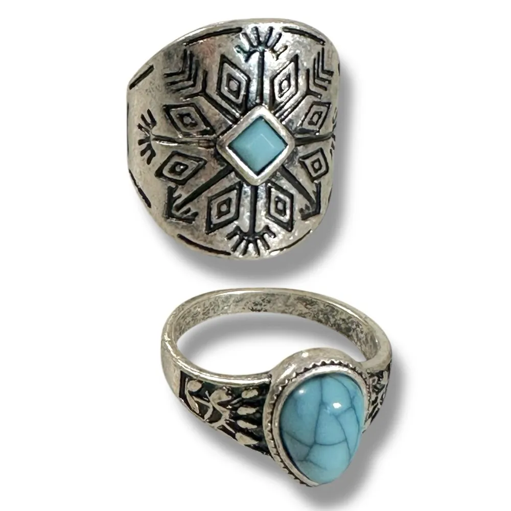 Free People Count Your Lucky Stars Ring Set in Silver Blue Western Bohemian NWT - Image 8