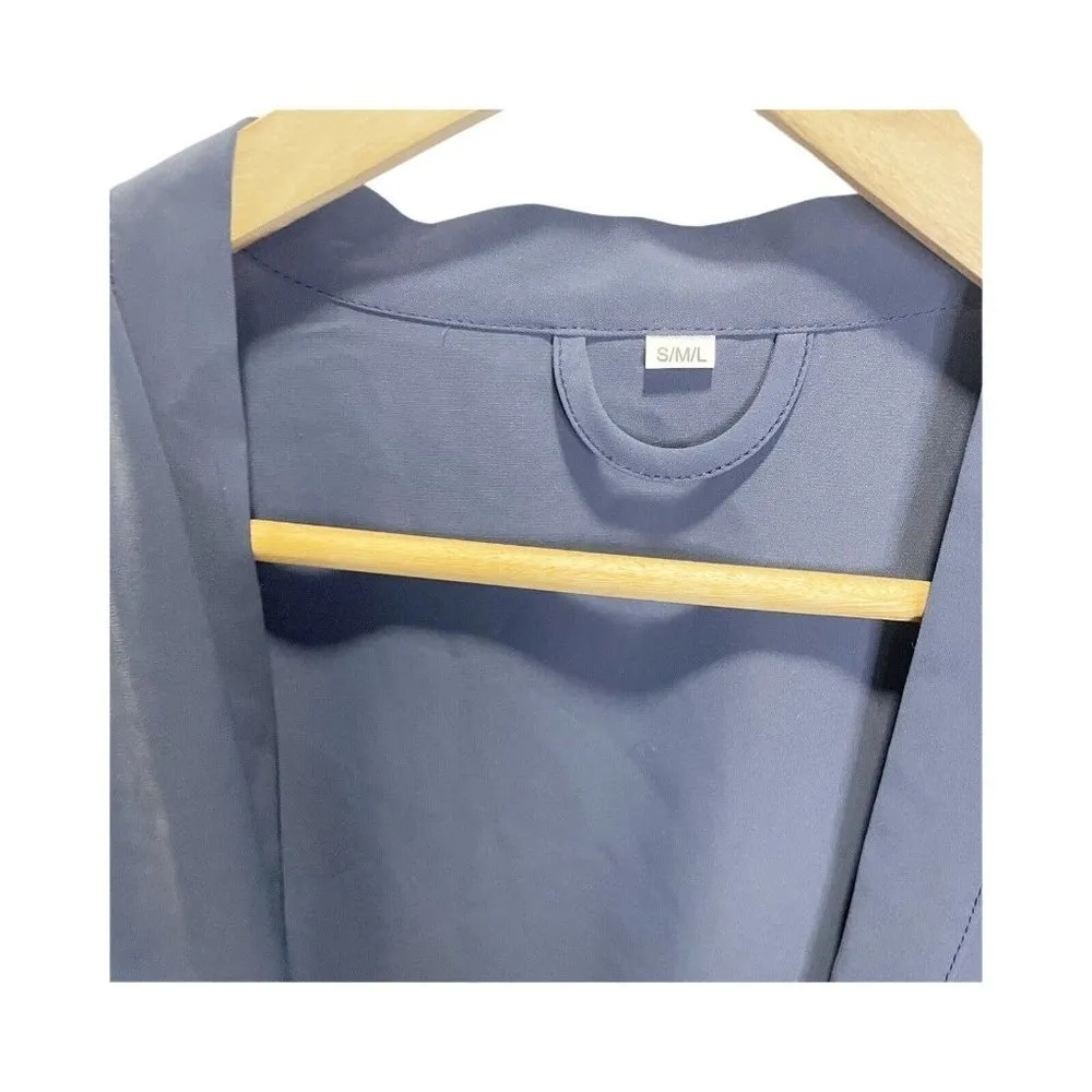 Ruffled Robe Satin Robe Bride Bridesmaid OS Navy Blue Knee Length Lightweight Size undefined - Image 3