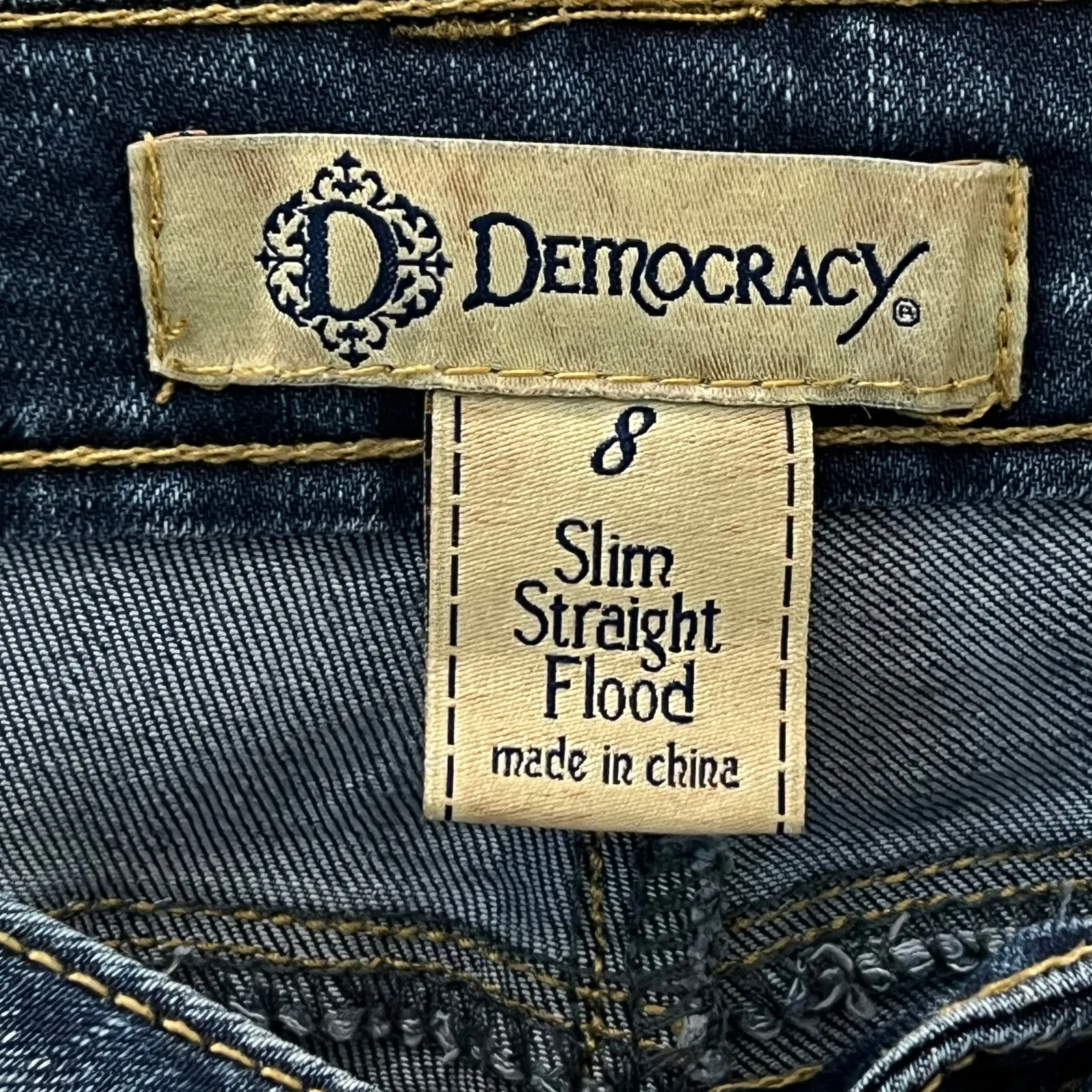 Democracy Jeans Sz 8 Slim Straight Flood Embroidery Bohemian Distressed - Image 10