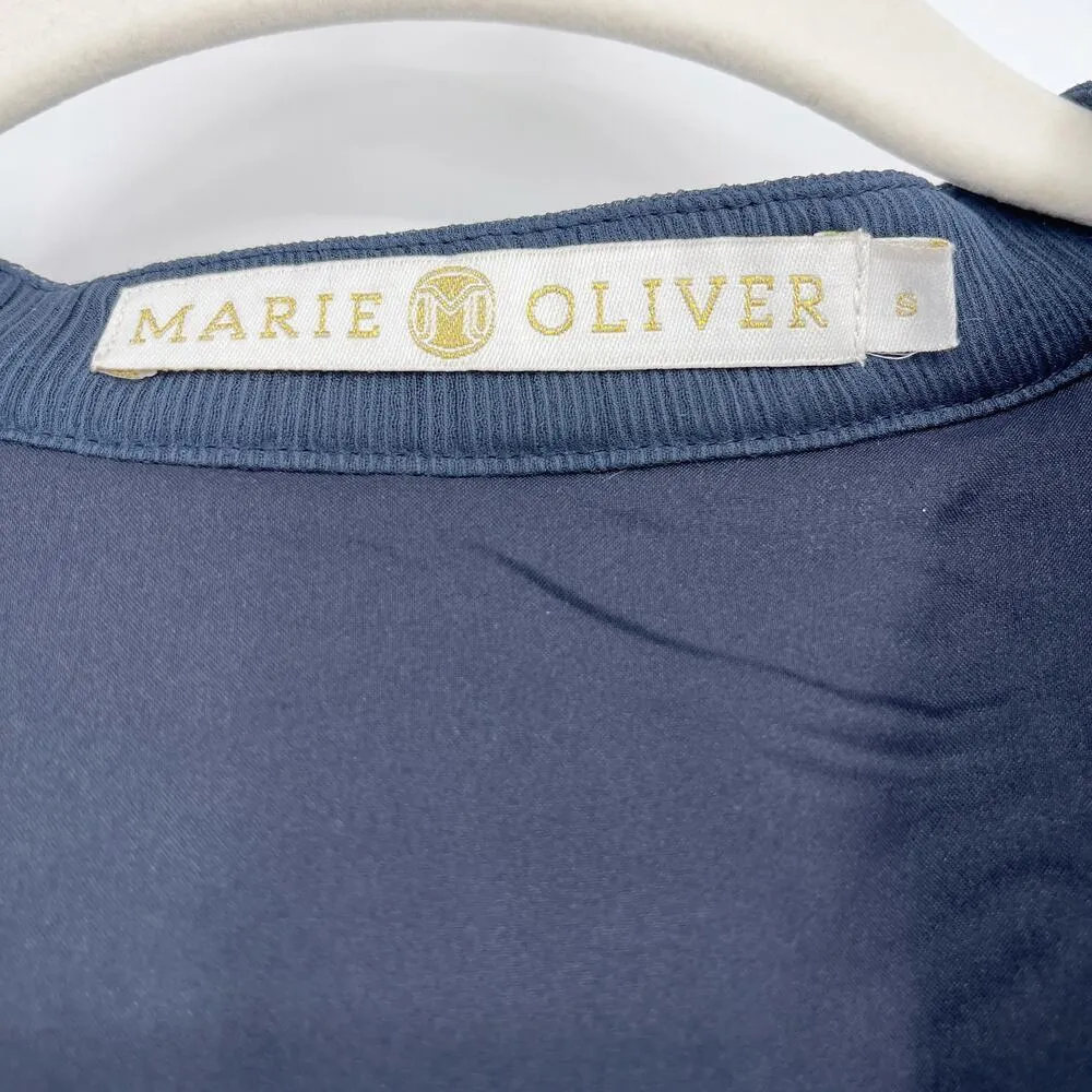 Marie Oliver Navy Blue Smocked Waist Dress With Tassels Long Sheer Sleeve Small - Image 4