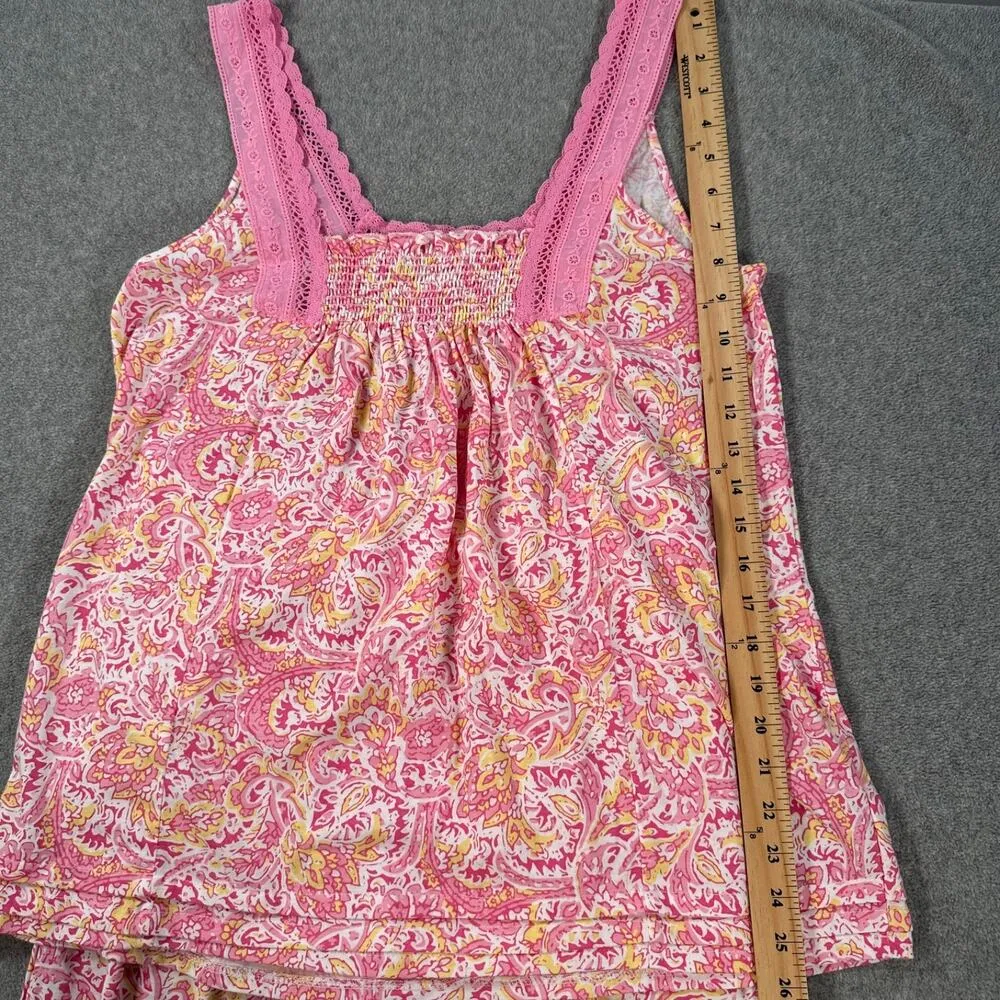Aria Pink Paisley Pajama Set Women's Medium Cropped Sleeveless Elastic Waist - Image 4