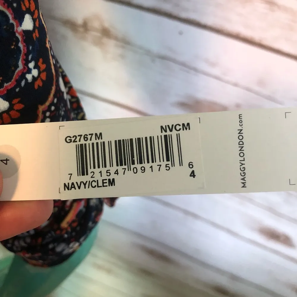 Maggy London Blue and Orange Long Sleeve Dress - Image 8