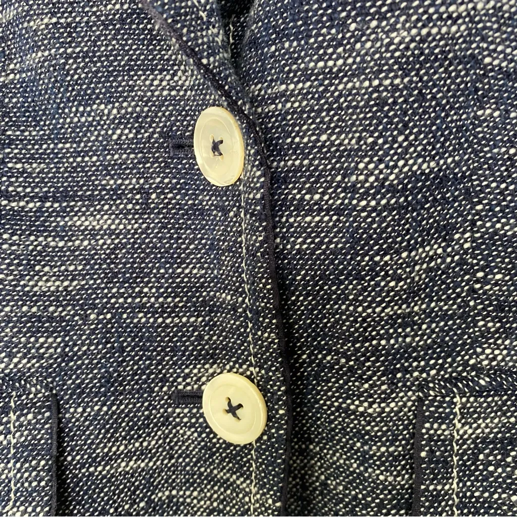 Ann Taylor Tweed Heathered Blazer in Navy Blue and White Cotton Blend Sz 4 - Image 5