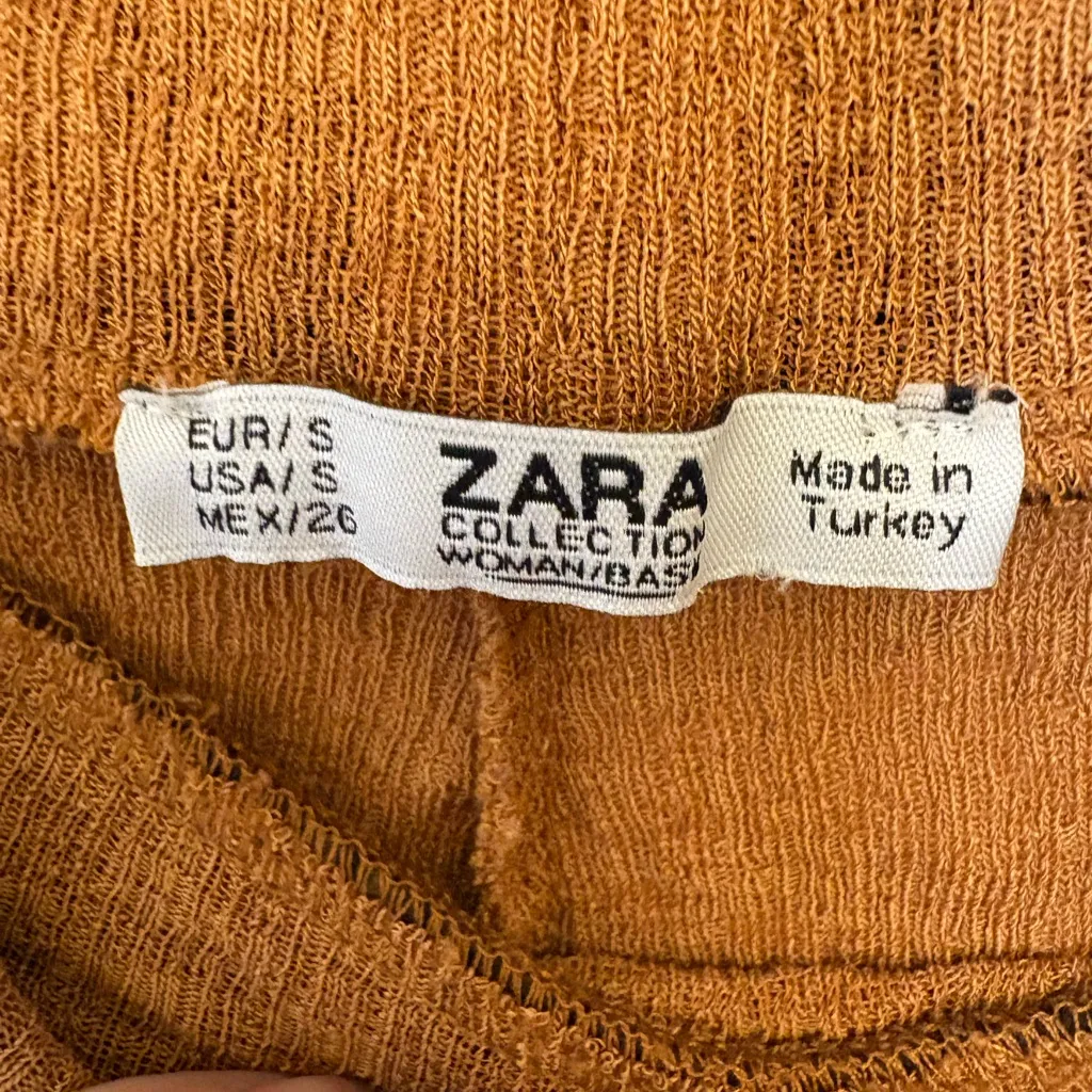 Zara Wide Leg Pants Golden Brown Neutral Knit Quiet Luxury Capsule Wardrobe S - Image 5