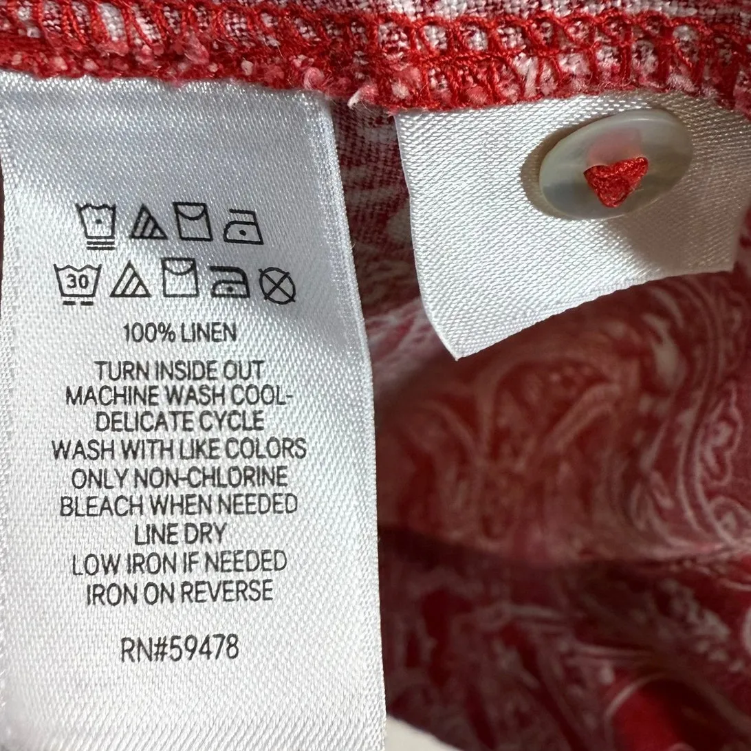 Rachel Zoe S Linen Mini Shift Dress Red Paisley Print Spring Lightweight Comfort - Image 7