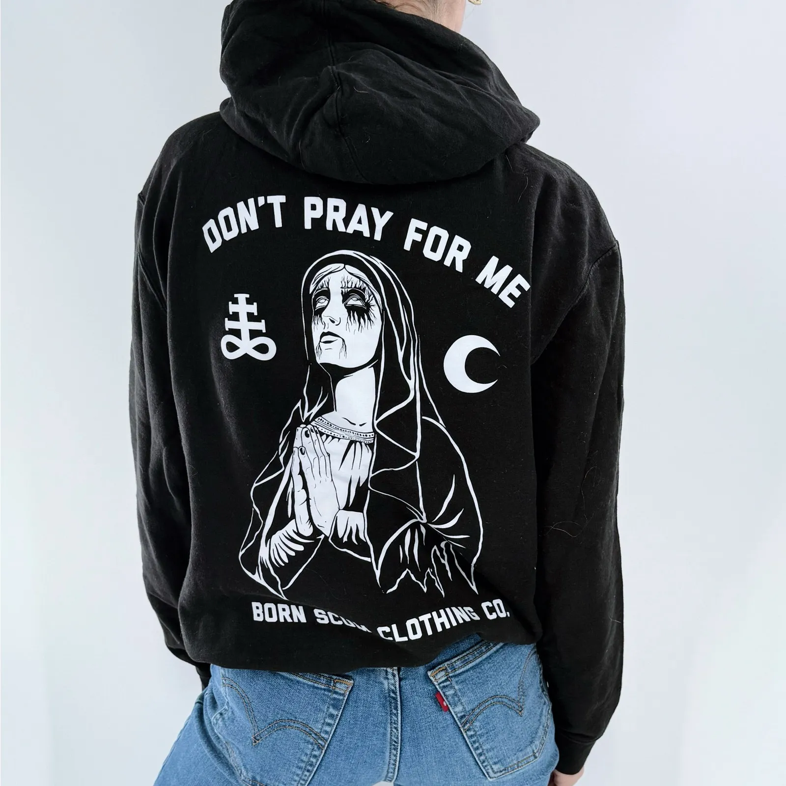 Born Scum Don't Pray for Me Black Pullover Hoodie Sweatshirt Size Medium - Image 2