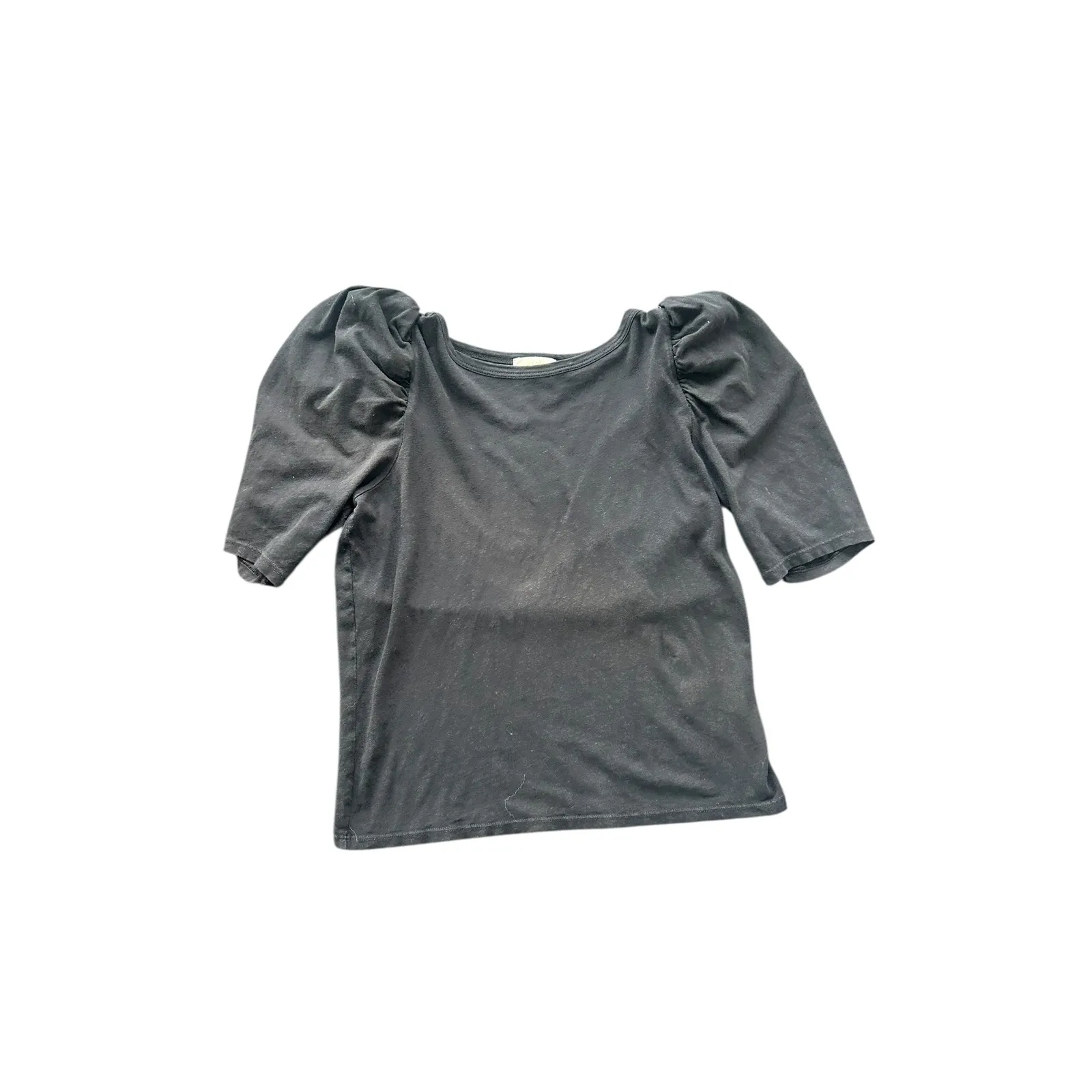 Nation Ltd Black Pima Cotton Linen Puff Sleeve Crew Neck Top Women's Size S - Image 5