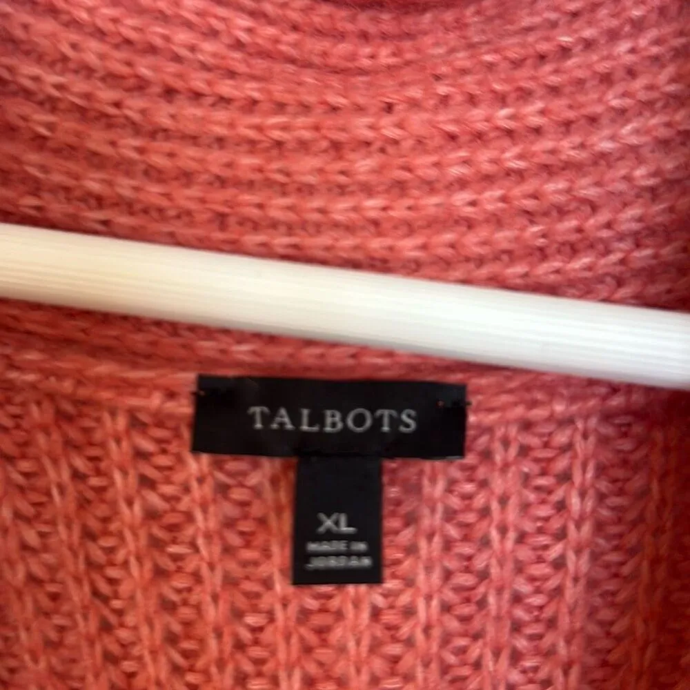 Talbots shawl neck shaker knit coral wool blend sweater XL - Image 6