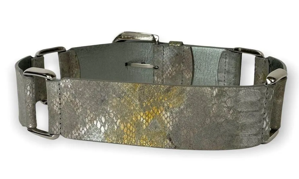 CARLISLE Belt Silver Metallic Snakskin Print Size small Wide waist hips 28-30” - Image 4