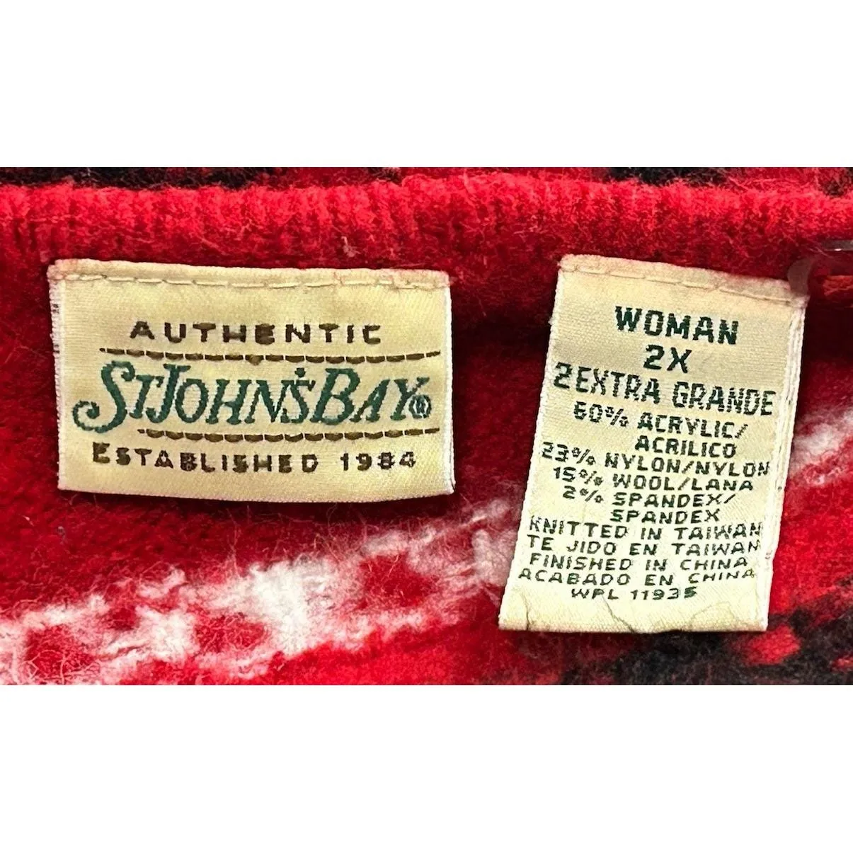 St Johns bay vintage christmas sweater  knitted red wool Blend No Collar 2X - Image 4