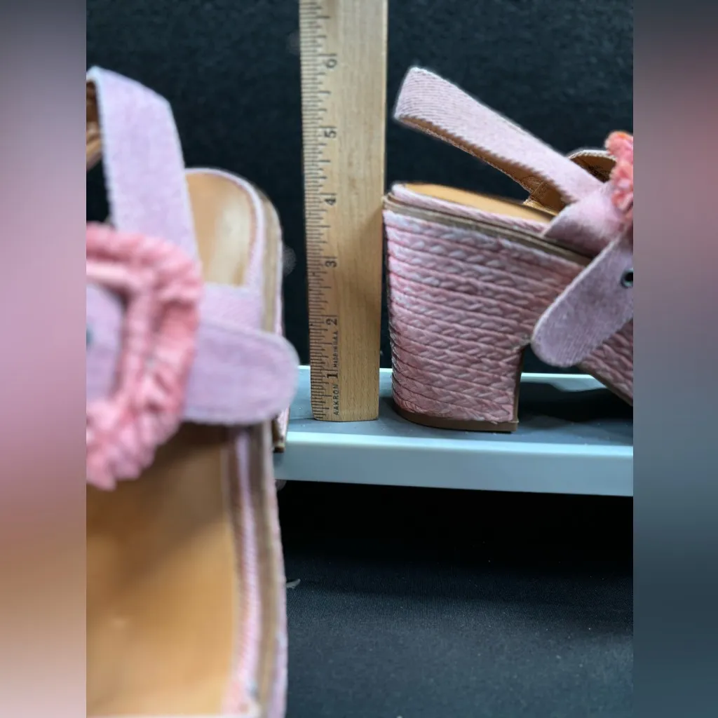 Lucky Brand Yidris‎ Platform Espadrille Heels Sandals Pink Size 9M Straw Buckle - Image 6