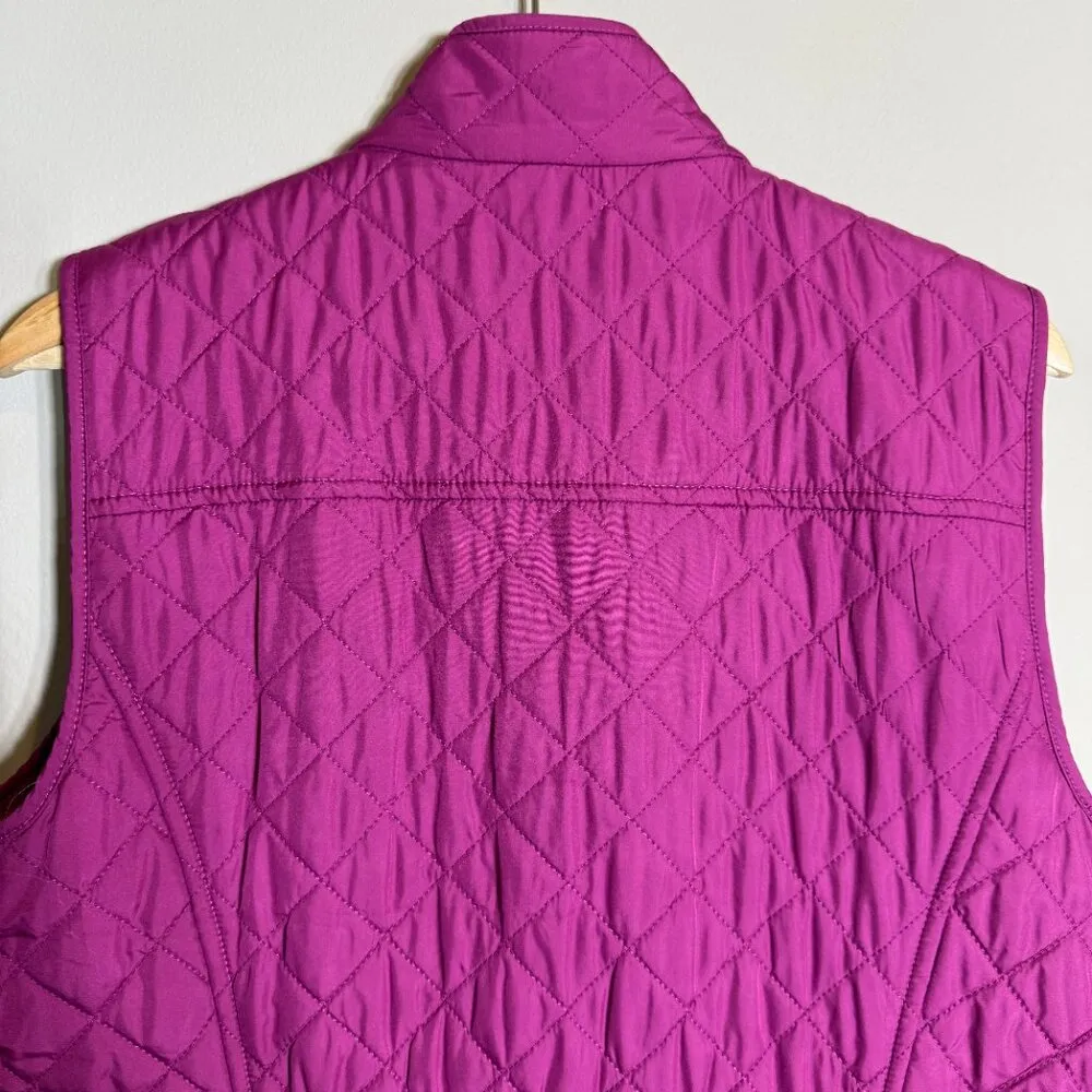 Talbots Diamond Quilted Riding Puffer Vest Women's Medium Purple Fleece Lined - Image 12