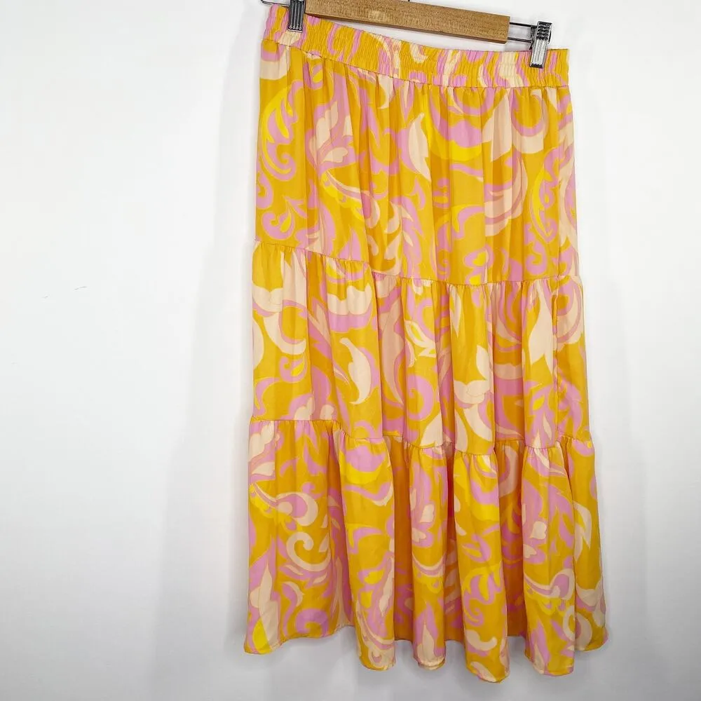 Rose & Olive Women Midi Skirt Tiered Boho Stretch Pull Retro Festival Hippie NWT - Image 2