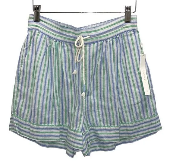 Caslon Pull On Tie Waist Casual Shorts Striped Green Blue NWT XS - Image 1