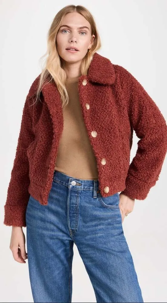 Faherty Rust Sherpa Teddy Jacket Button Front Fleece Coat Size Large MSRP$349 - Image 2
