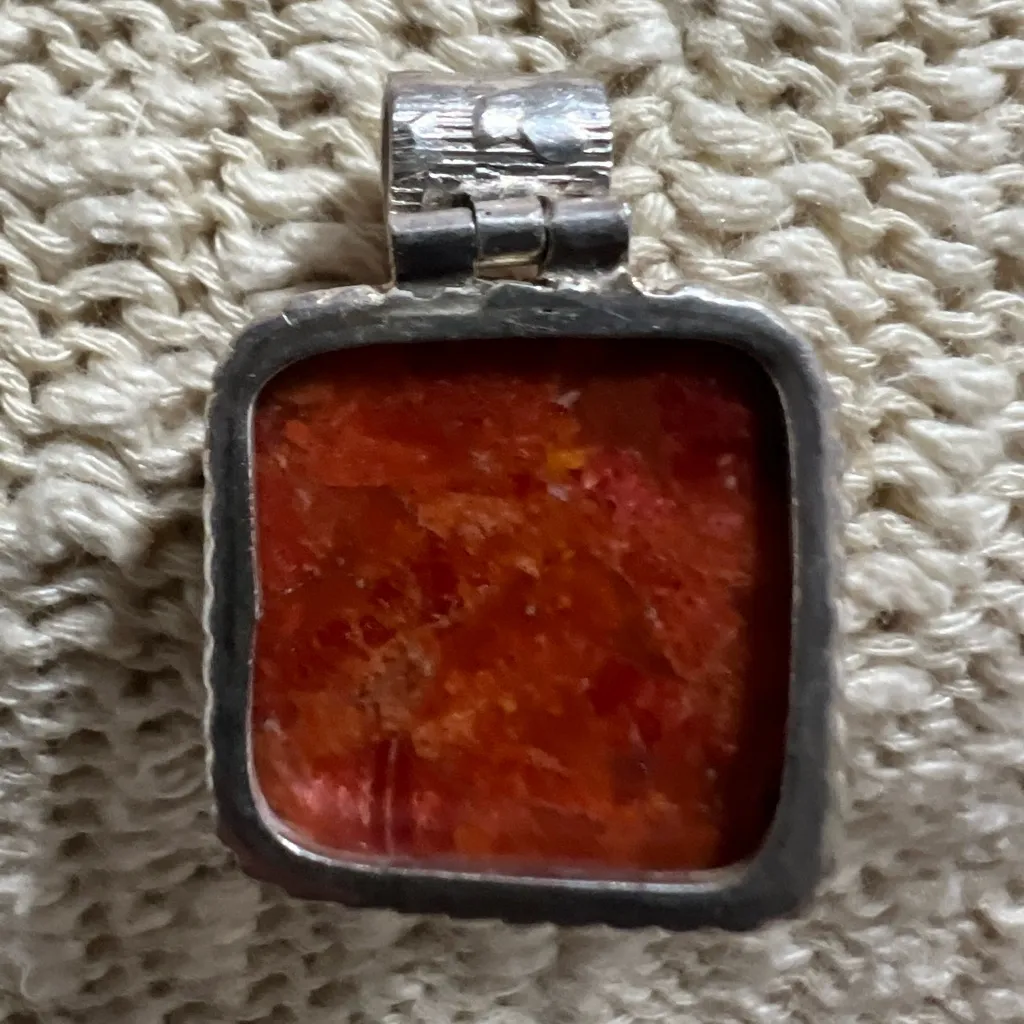 Hand Crafted Silver 925 and Rich Orange Necklace - Image 2