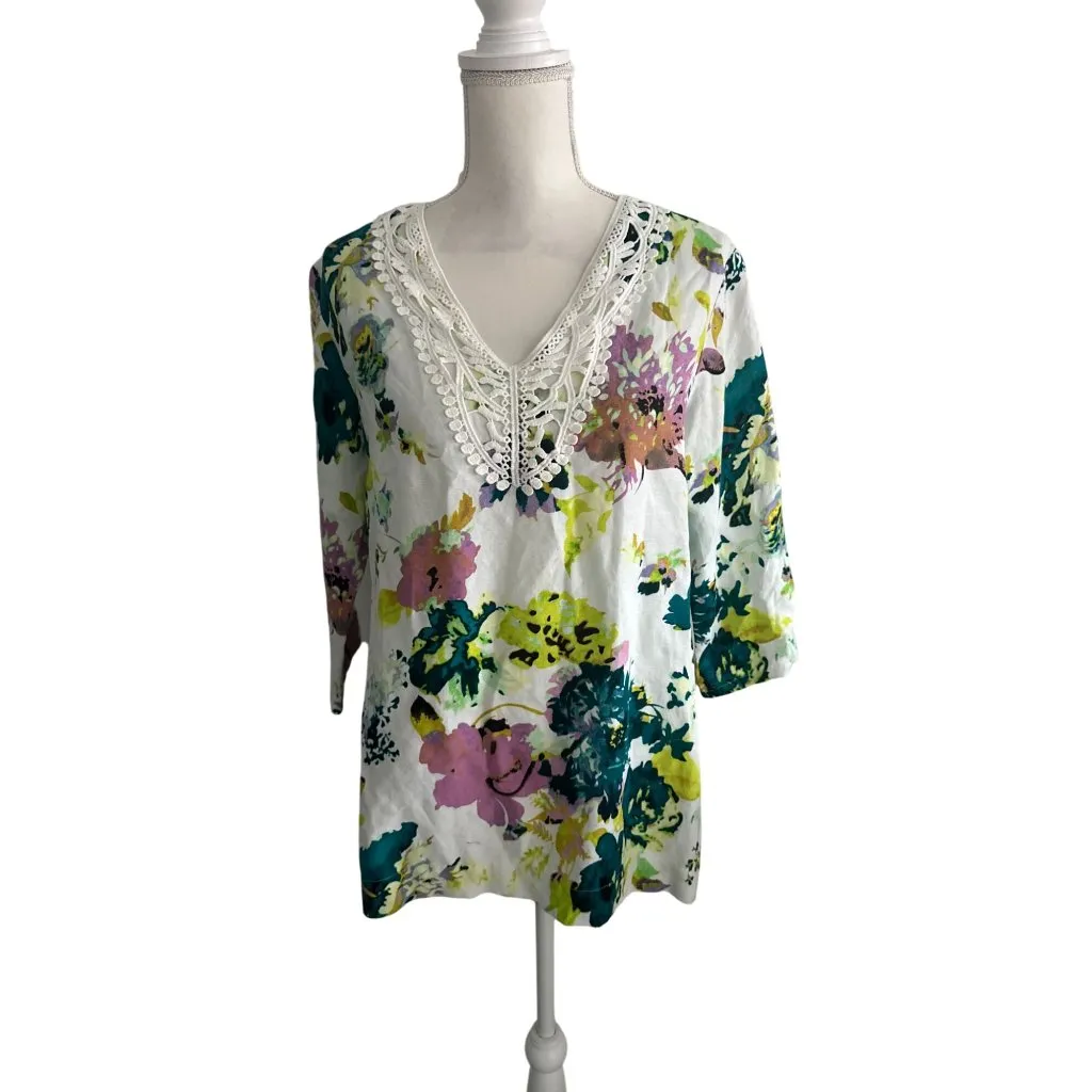 PREMISE Floral Linen Blend Tunic Top Size Small - Image 4