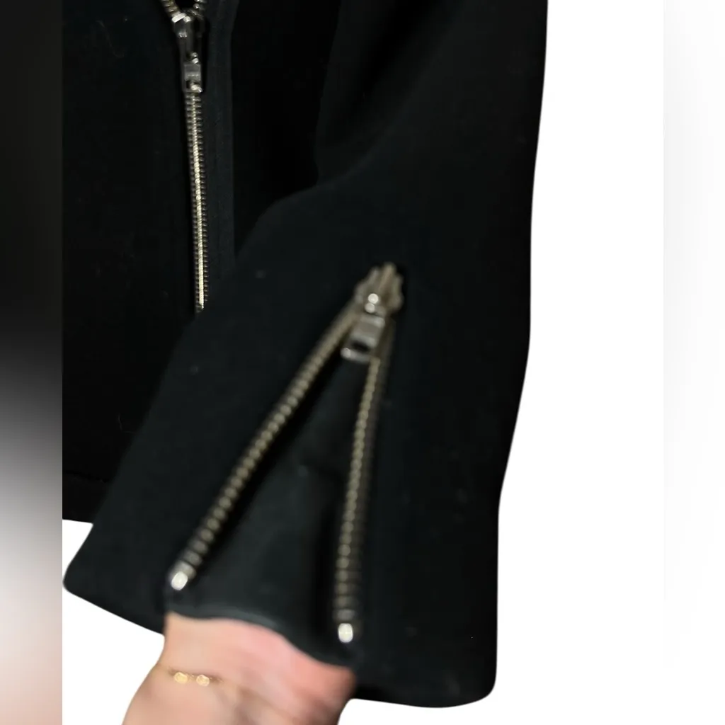 Sandro small  Black Leather-Trim Wool Jacket $700 - Image 4
