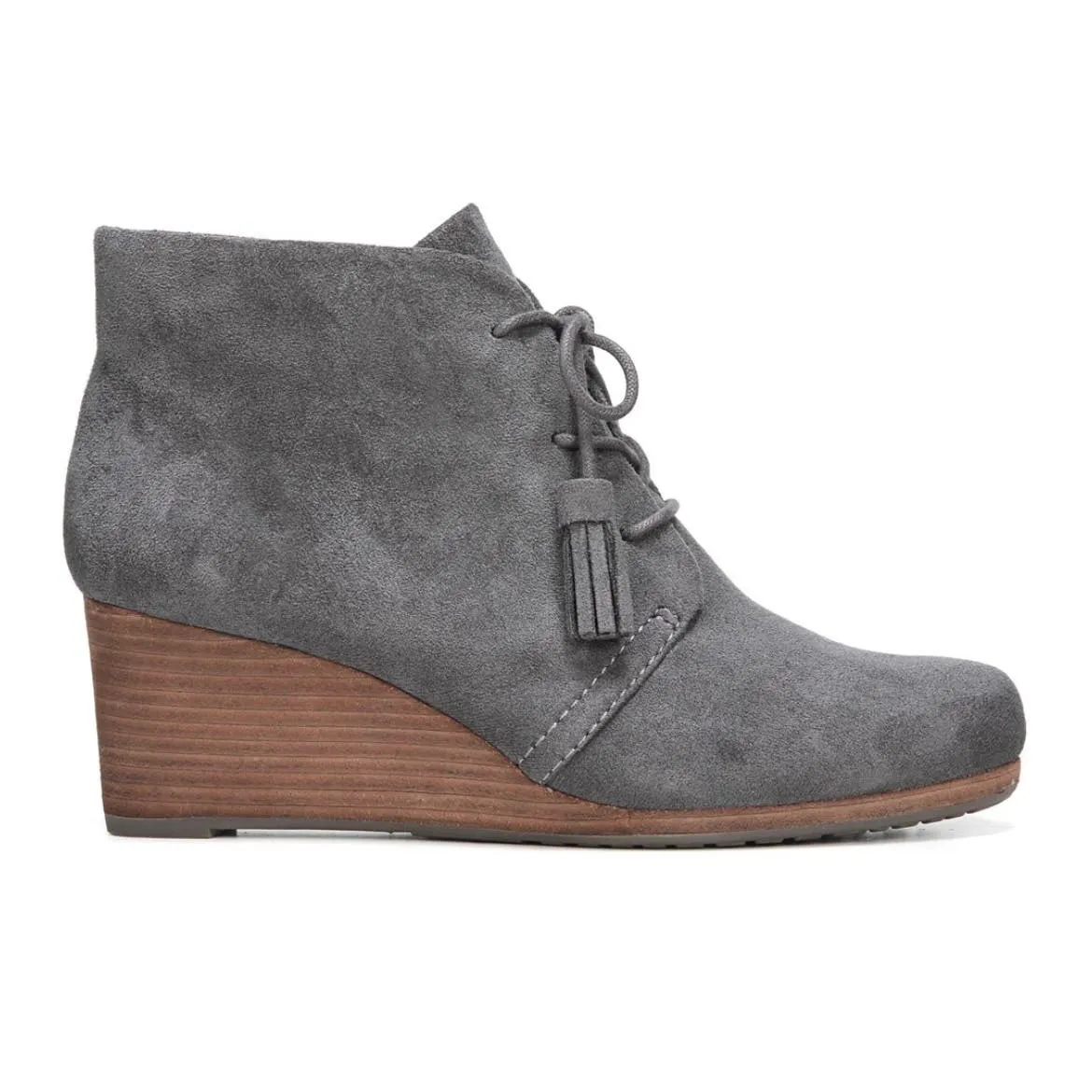 Dr Scholls Women Dakota‎ Wedge Bootie Boots Gray Suede Size 8W Tassel Tie - Image 5