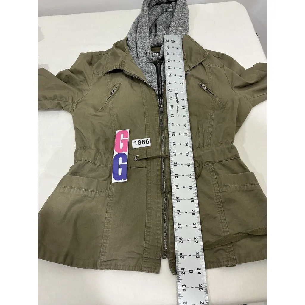 Junior Love Tree Green Zip Up Military Anorak Jacket Terry Hood Small - Image 7