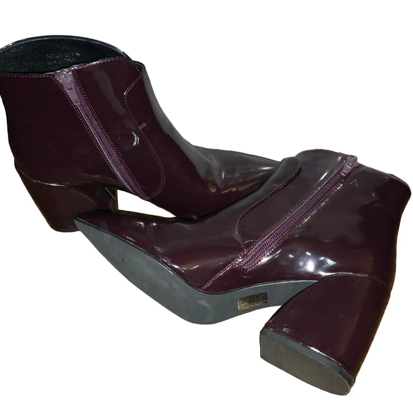 Jeffrey Campbell Ankle Booties Sz.8 Plum Block Heel patent leather Shine VGUC - Image 8