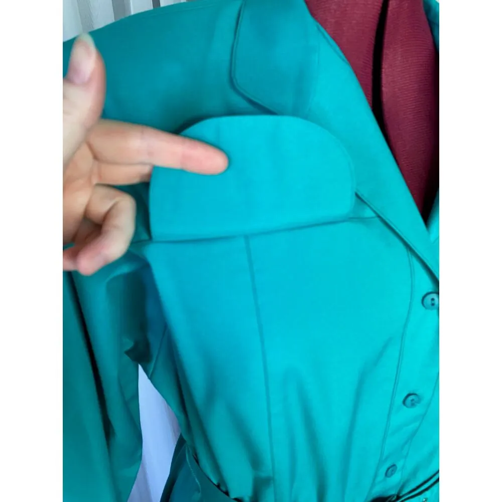 Shirt dress 1980s embroidered pockets swing skirt teal purple Green Size 14 - Image 10