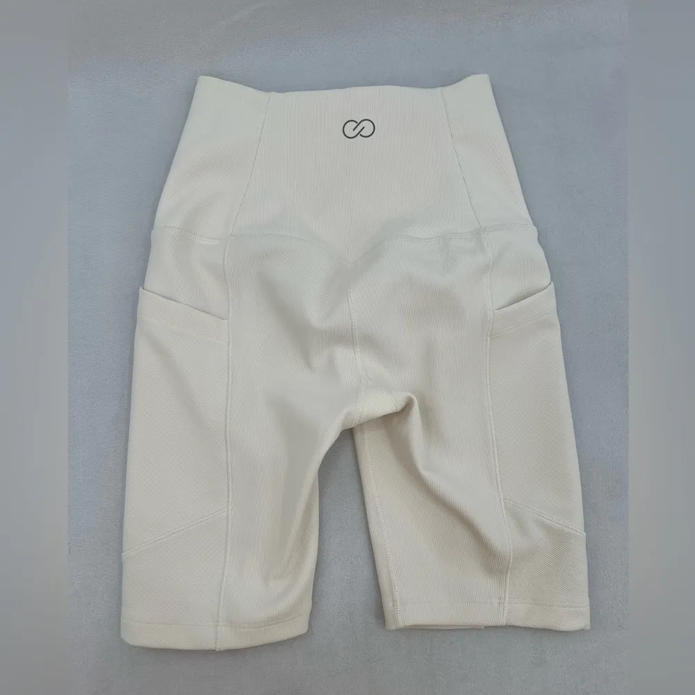 CALIA Women's Mixed Rib Essential Bike Shorts Unbleached XXS White - Image 6