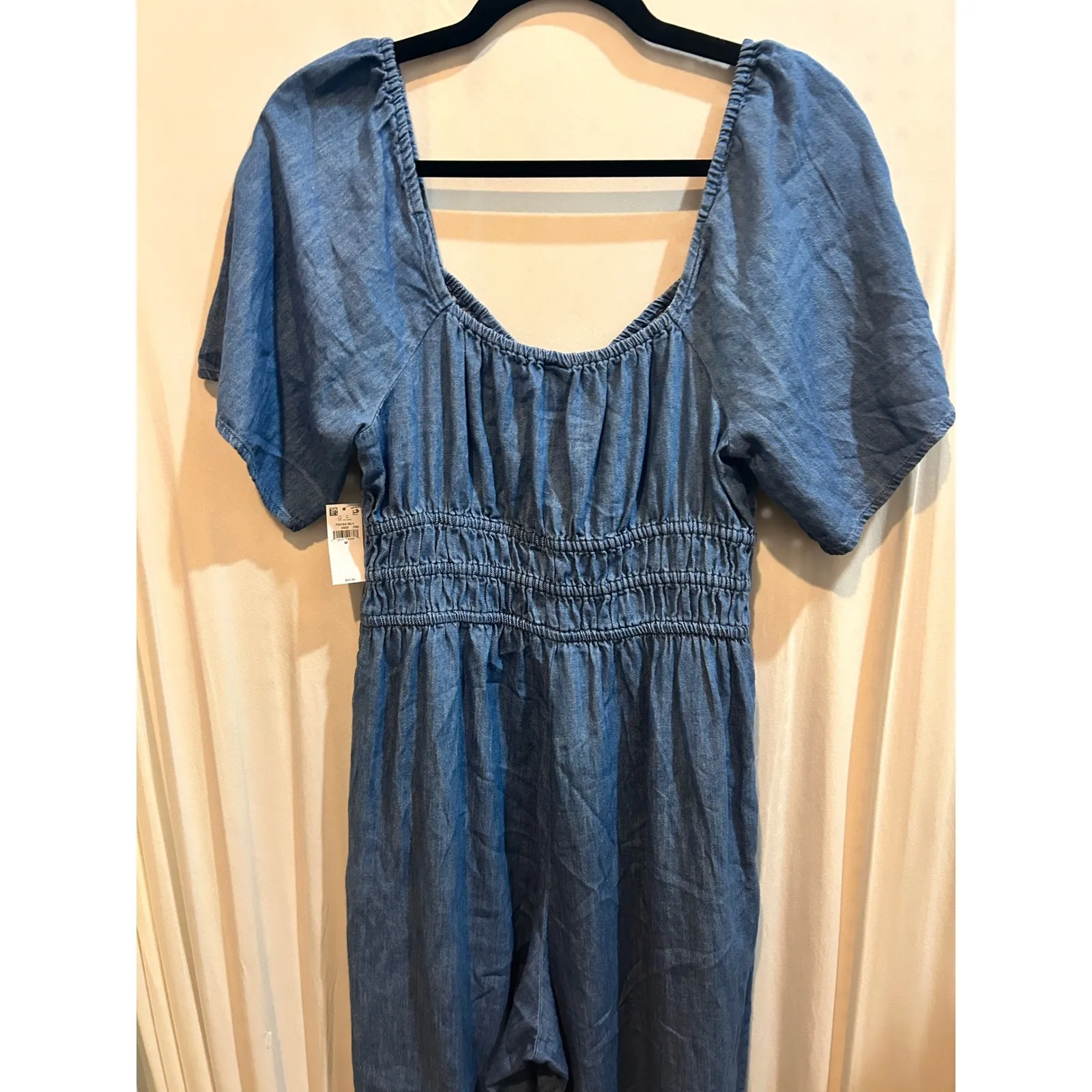 Old‎ Navy Womens Chambray Jumpsuit Blue Smocked Waist Square Neck Casual Size M - Image 6