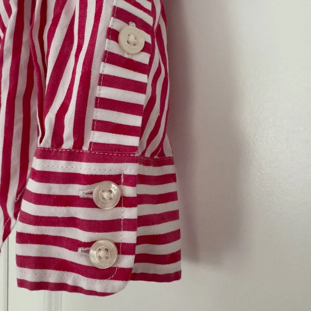 Vineyard Vines 100% Cotton Striped Ruffle Neck Button Down Top Long Sleeve 4 - Image 6