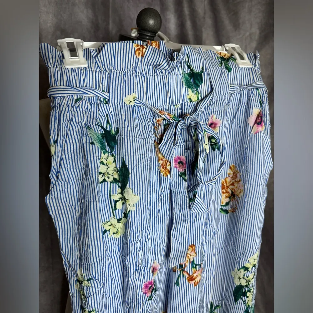 Indero Striped Pants Paperbag Floral Sz S/M Summer Stripes Palazzo - Image 2