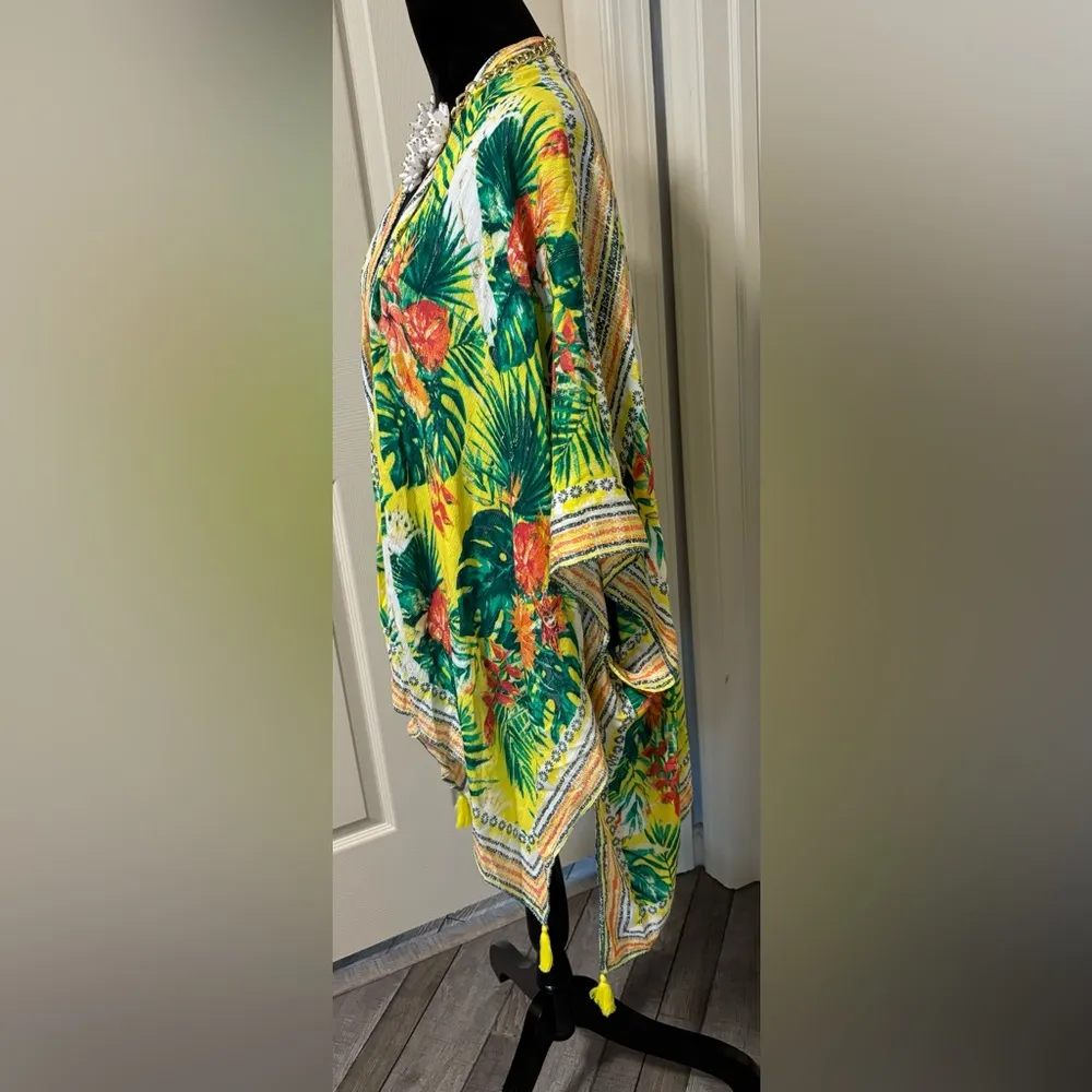 NWT Nine West Tropical Swimsuit Cover Up/ Ruana with Fringe - Image 2