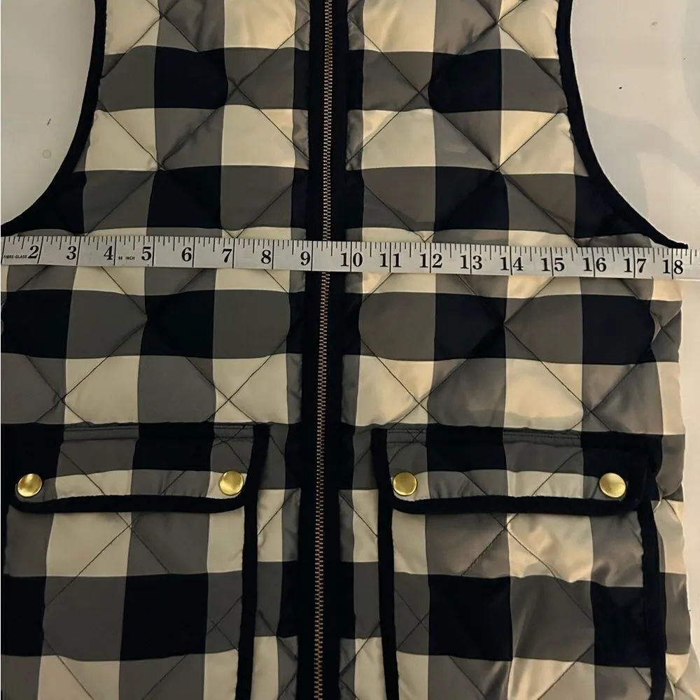 J. Crew Excursion Quilted Down Vest Navy Cream Plaid Size XS preppy 138.00 MSRP - Image 10