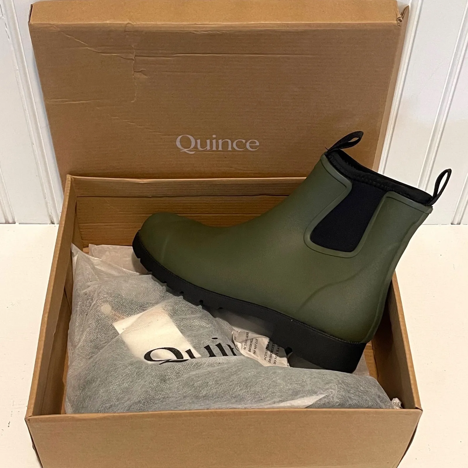 Quince Waterproof Ankle Rain Boot Olive Green Women's Size 8 NIB - Image 3