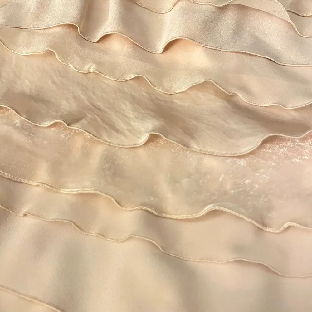 LOFT Tiered Dress Size 4 Velvet Satin Chiffon Layered Sleeveless Cream - Image 3